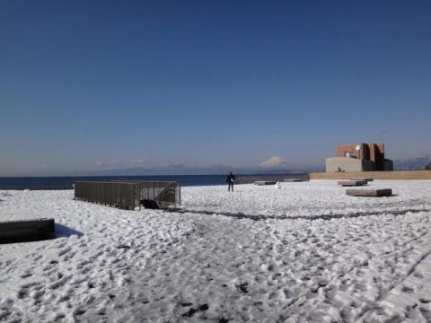 雪の江ノ島西浜海岸